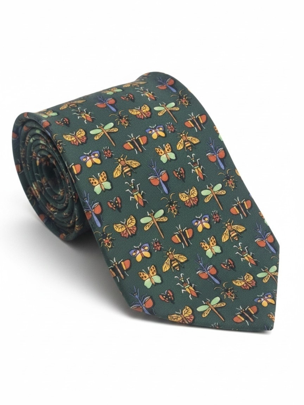 Salvatore Ferragamo Insect Silk Tie Forest Green Butterfly Bee Dragonfly